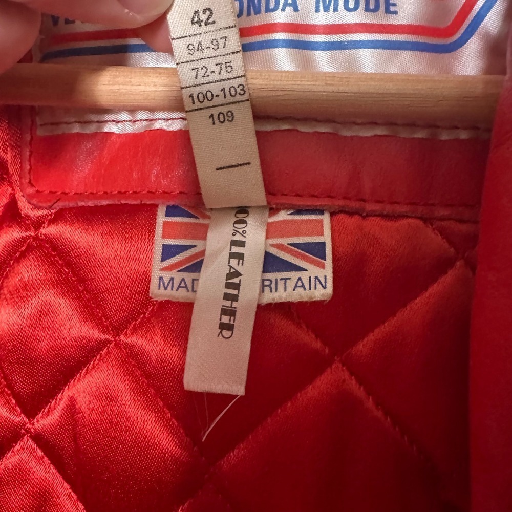 Vintage Honda Leather Motorcycle Racing Jacket Red White Blue Mens Size 42 - Picture 7 of 16